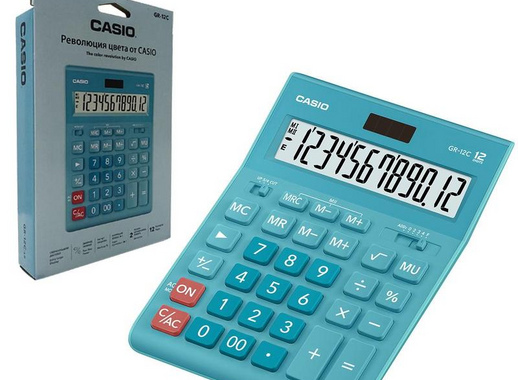 Калькулятор настольный полноразмерный Casio GR-12C-LB 12-разрядный голубой